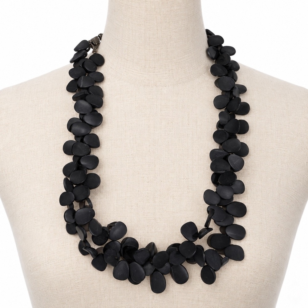 Black Stone Necklace OS Chunky Double Strand Organic Statement